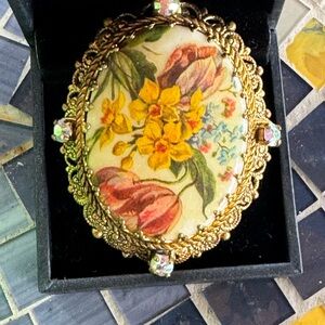 Vintage German Floral Brooch with Gold Accents